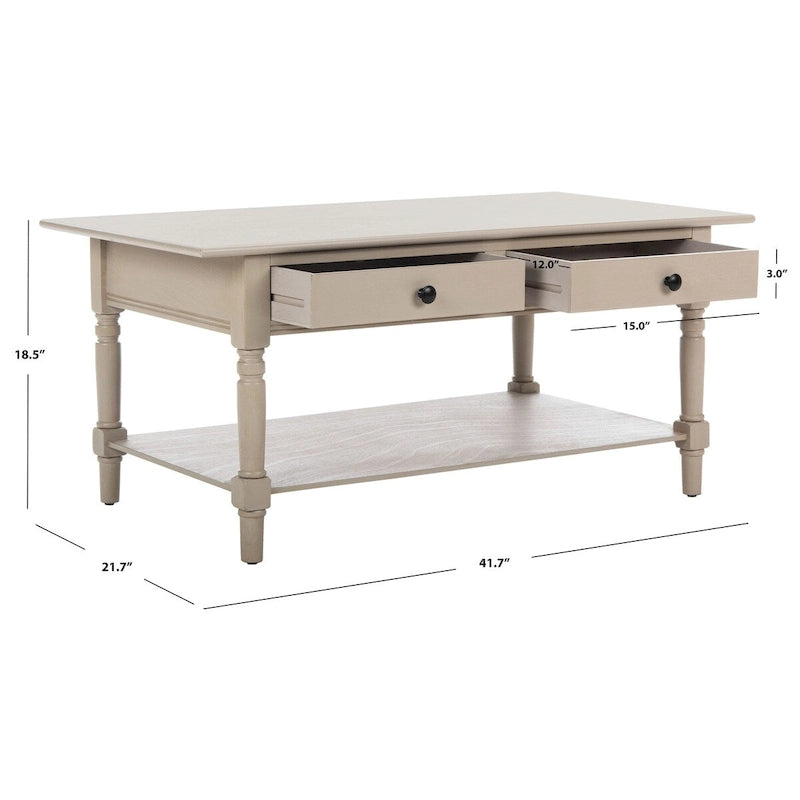 Farmhouse Pine Wood Coffee Table with 2 Drawers and Lower Shelf, Multi-Color