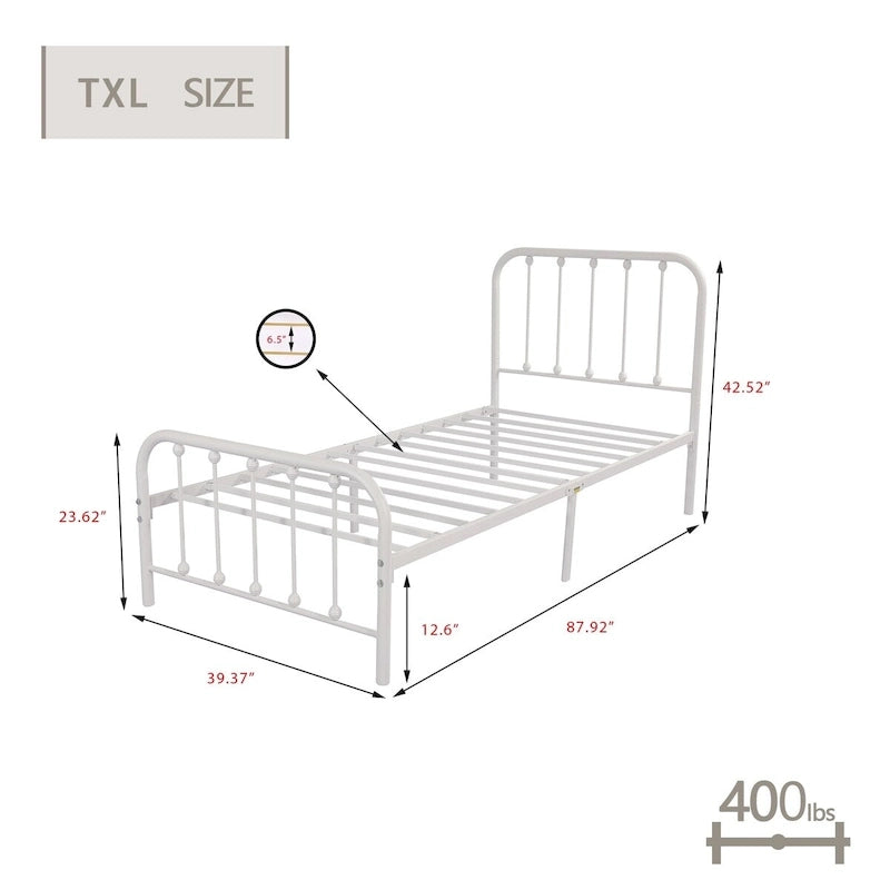 Metal Platform Bed Frame with Rounded Headboard, Finial Detail and Open Rail Design, Multi-Color