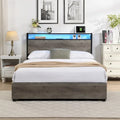 Queen Bed Frame, Storage Headboard with Charging Station, Antique Grey