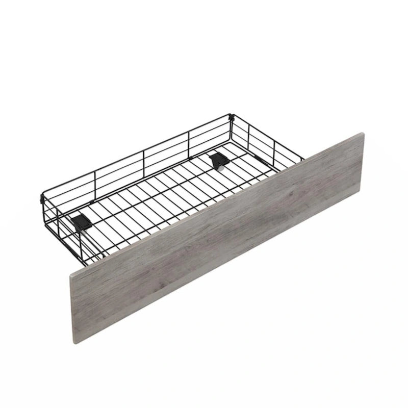 Antique Gray Wood Platform Bed Frame with LED Headboard and Charging Station