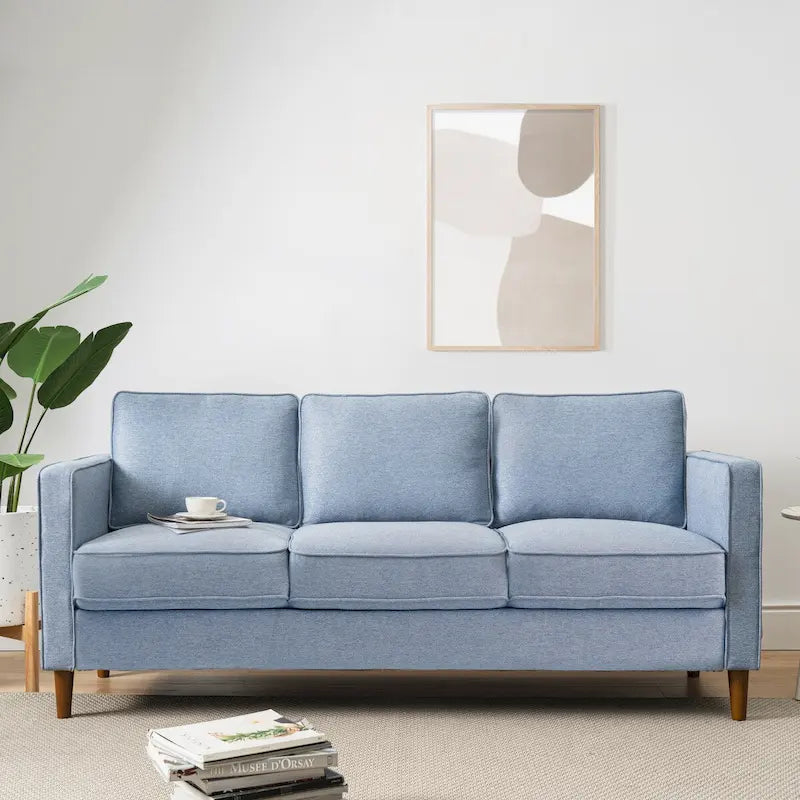 Modern Linen 3-Seat Sofa with Armrest Pockets and Wood Legs, Multi-Color