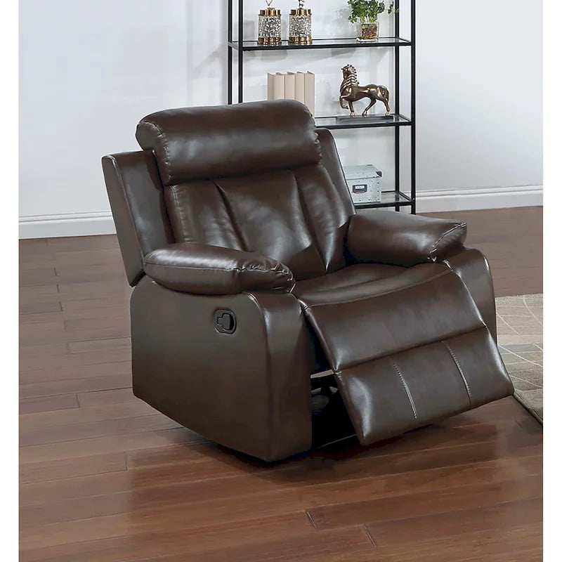 Manual Recliner Chair with Gel Leatherette, Pillow Armrests and Padded Headrest, Multi-Color
