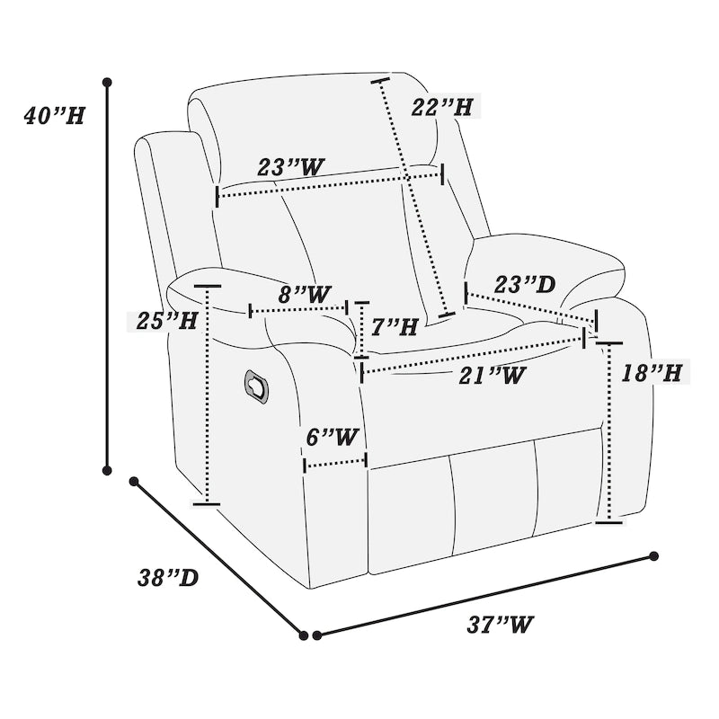 Manual Recliner Chair with Gel Leatherette, Pillow Armrests and Padded Headrest, Multi-Color