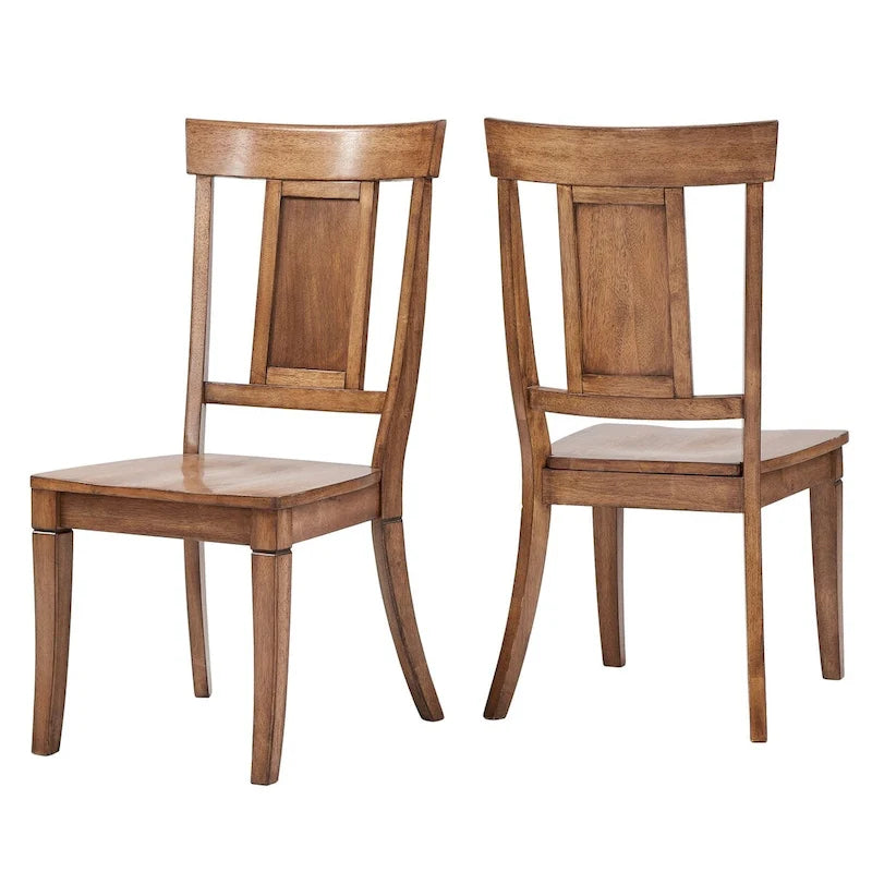 Vintage Rubberwood Panel Back Dining Chair with Contoured Seat, Set of 2, Multi-Color