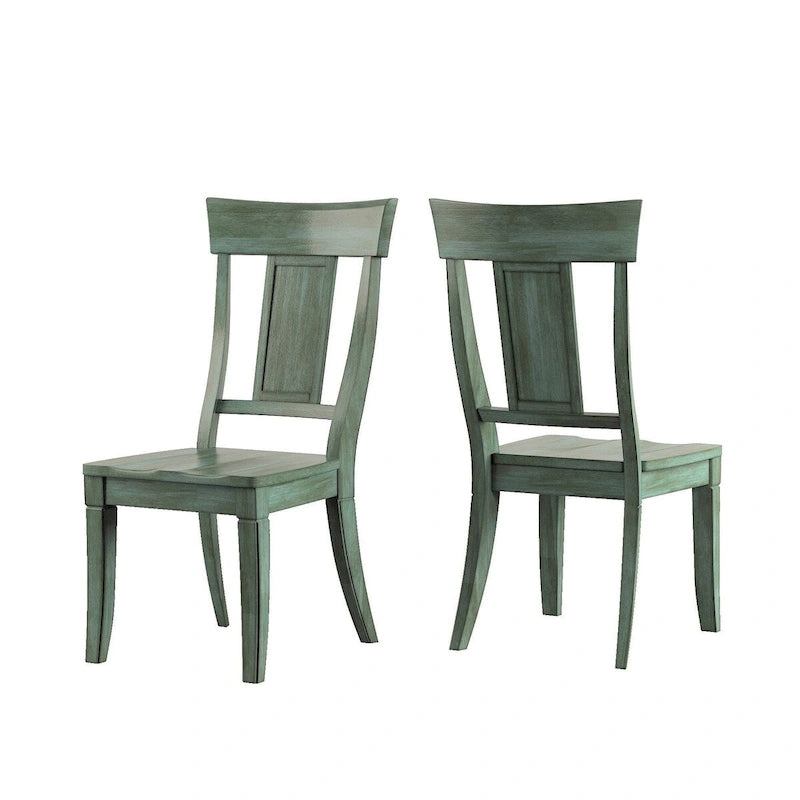 Vintage Rubberwood Panel Back Dining Chair with Contoured Seat, Set of 2, Multi-Color