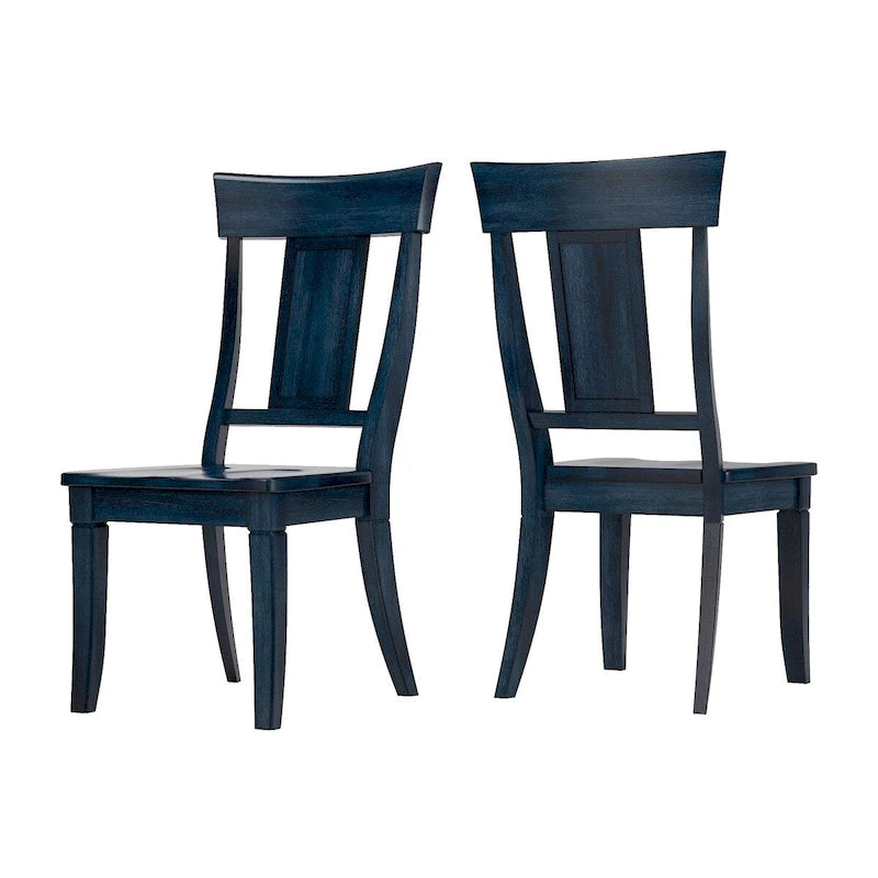 Vintage Rubberwood Panel Back Dining Chair with Contoured Seat, Set of 2, Multi-Color