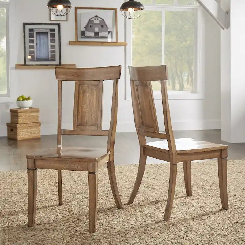 Vintage Rubberwood Panel Back Dining Chair with Contoured Seat, Set of 2, Multi-Color