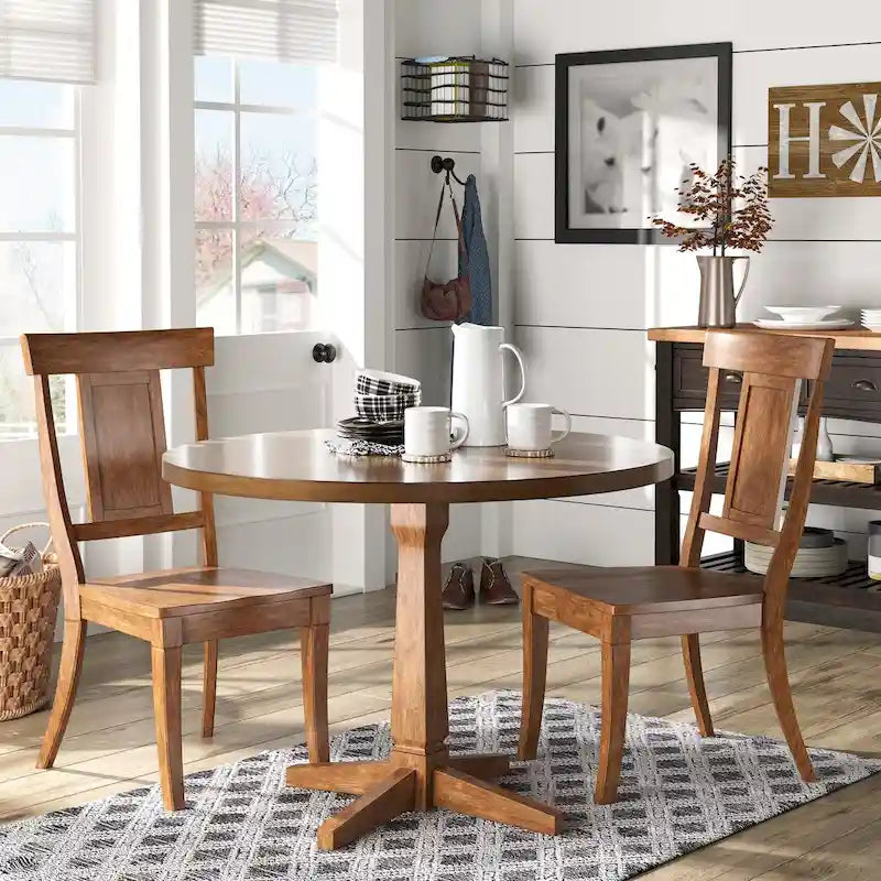 Vintage Rubberwood Panel Back Dining Chair with Contoured Seat, Set of 2, Multi-Color