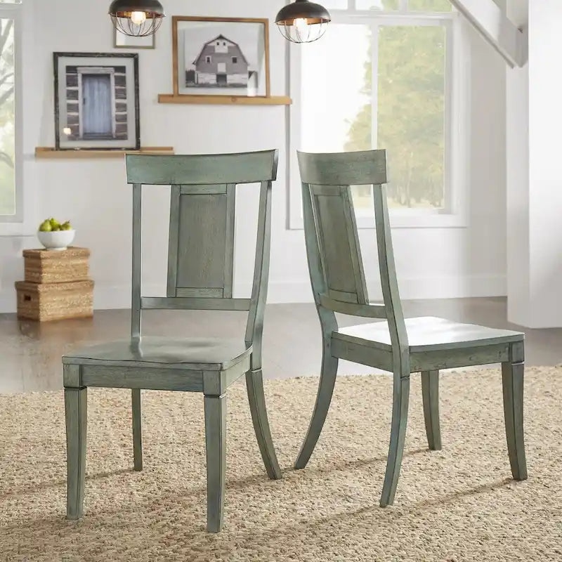 Vintage Rubberwood Panel Back Dining Chair with Contoured Seat, Set of 2, Multi-Color