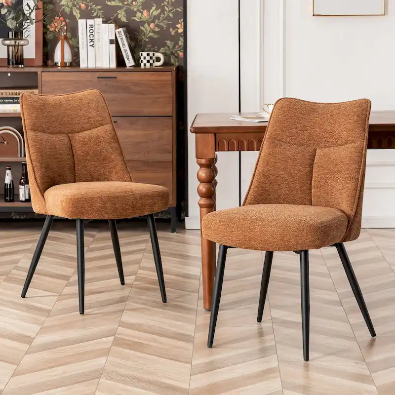 Sedia da pranzo moderna imbottita in tessuto con gambe in metallo e schienale medio, set di 2, multicolore