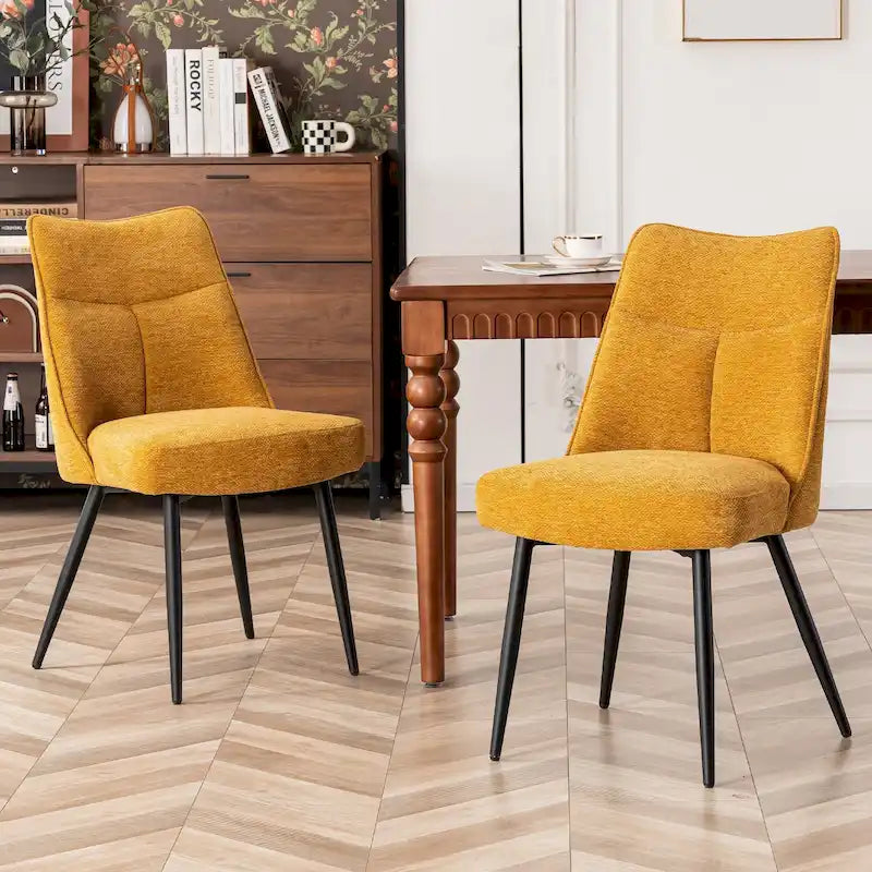 Modern Upholstered Fabric Dining Chair with Metal Legs and Mid Back, Set of 2, Multi-Color