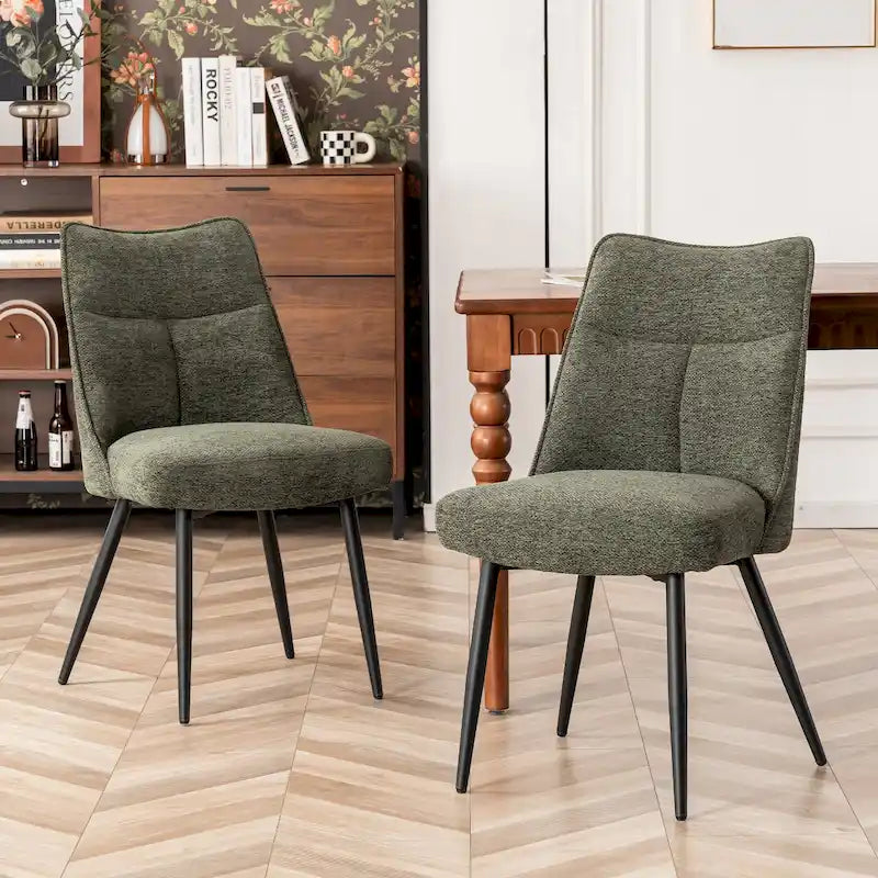 Modern Upholstered Fabric Dining Chair with Metal Legs and Mid Back, Set of 2, Multi-Color