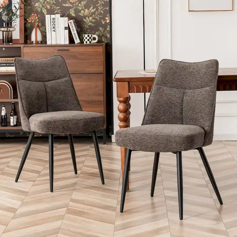 Modern Upholstered Fabric Dining Chair with Metal Legs and Mid Back, Set of 2, Multi-Color