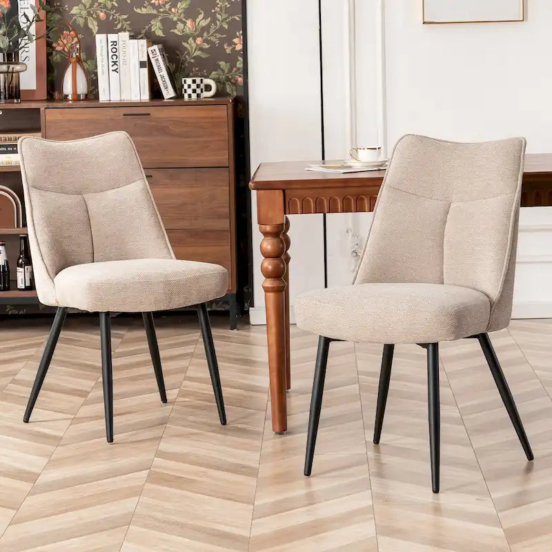 Modern Upholstered Fabric Dining Chair with Metal Legs and Mid Back, Set of 2, Multi-Color