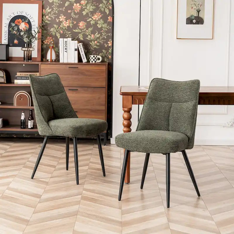 Modern Upholstered Fabric Dining Chair with Metal Legs and Mid Back, Set of 2, Multi-Color