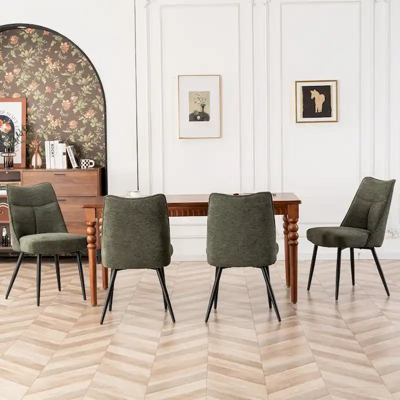 Sedia da pranzo moderna imbottita in tessuto con gambe in metallo e schienale medio, set di 2, multicolore