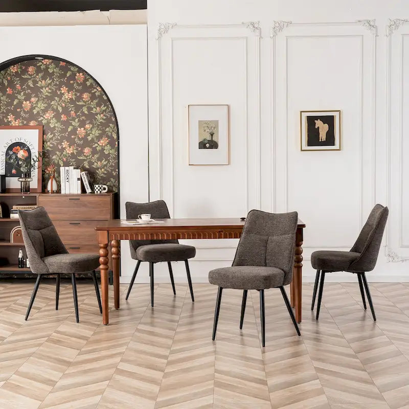 Sedia da pranzo moderna imbottita in tessuto con gambe in metallo e schienale medio, set di 2, multicolore