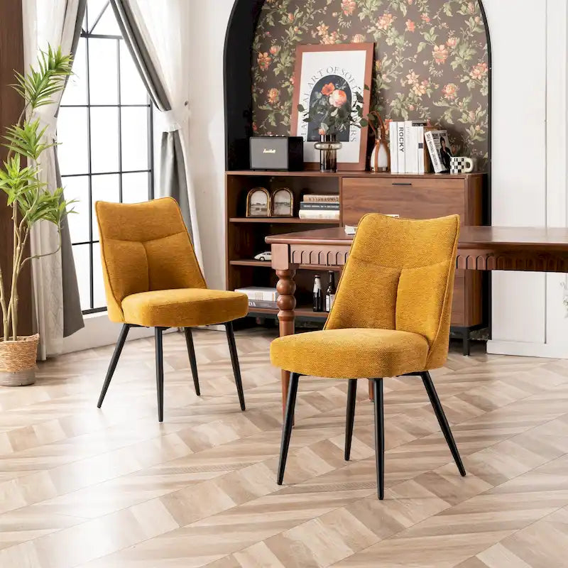 Sedia da pranzo moderna imbottita in tessuto con gambe in metallo e schienale medio, set di 2, multicolore