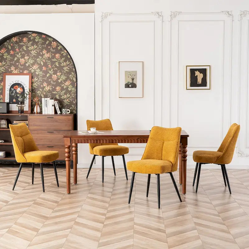 Sedia da pranzo moderna imbottita in tessuto con gambe in metallo e schienale medio, set di 2, multicolore