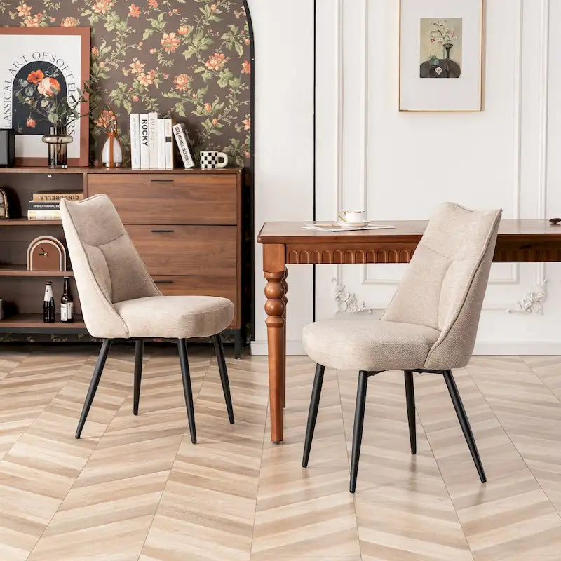 Sedia da pranzo moderna imbottita in tessuto con gambe in metallo e schienale medio, set di 2, multicolore