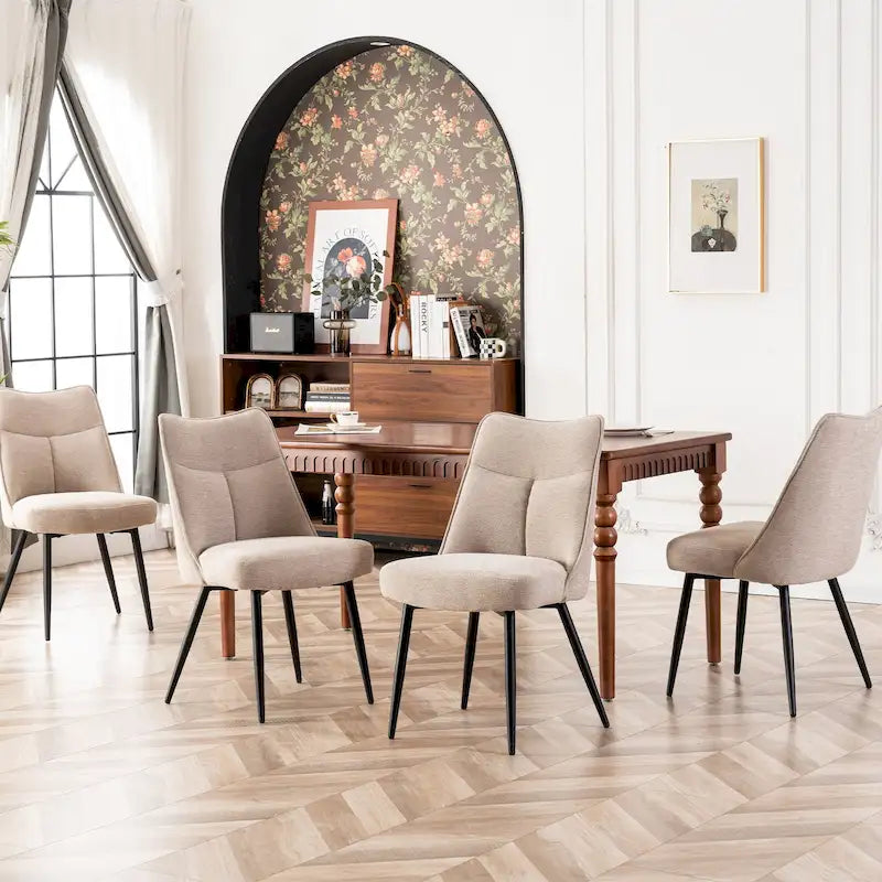 Sedia da pranzo moderna imbottita in tessuto con gambe in metallo e schienale medio, set di 2, multicolore