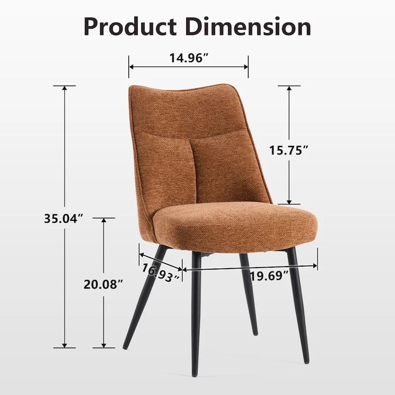 Sedia da pranzo moderna imbottita in tessuto con gambe in metallo e schienale medio, set di 2, multicolore