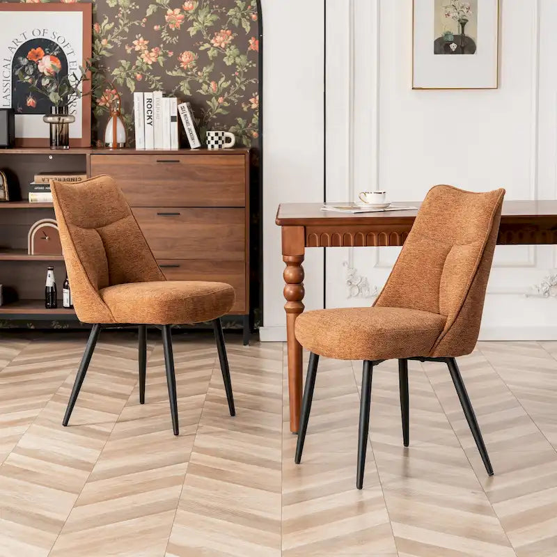Sedia da pranzo moderna imbottita in tessuto con gambe in metallo e schienale medio, set di 2, multicolore