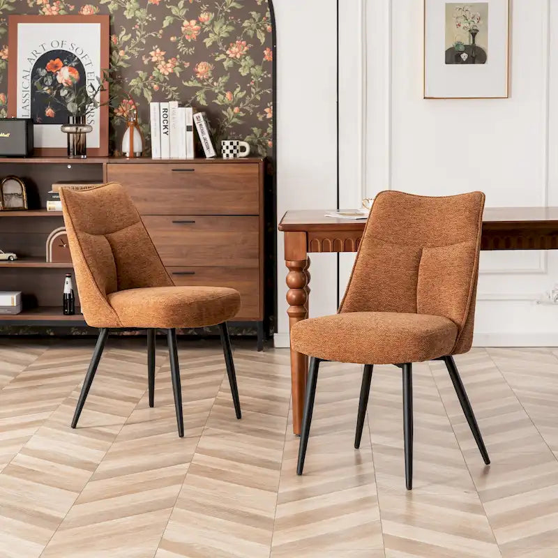 Sedia da pranzo moderna imbottita in tessuto con gambe in metallo e schienale medio, set di 2, multicolore