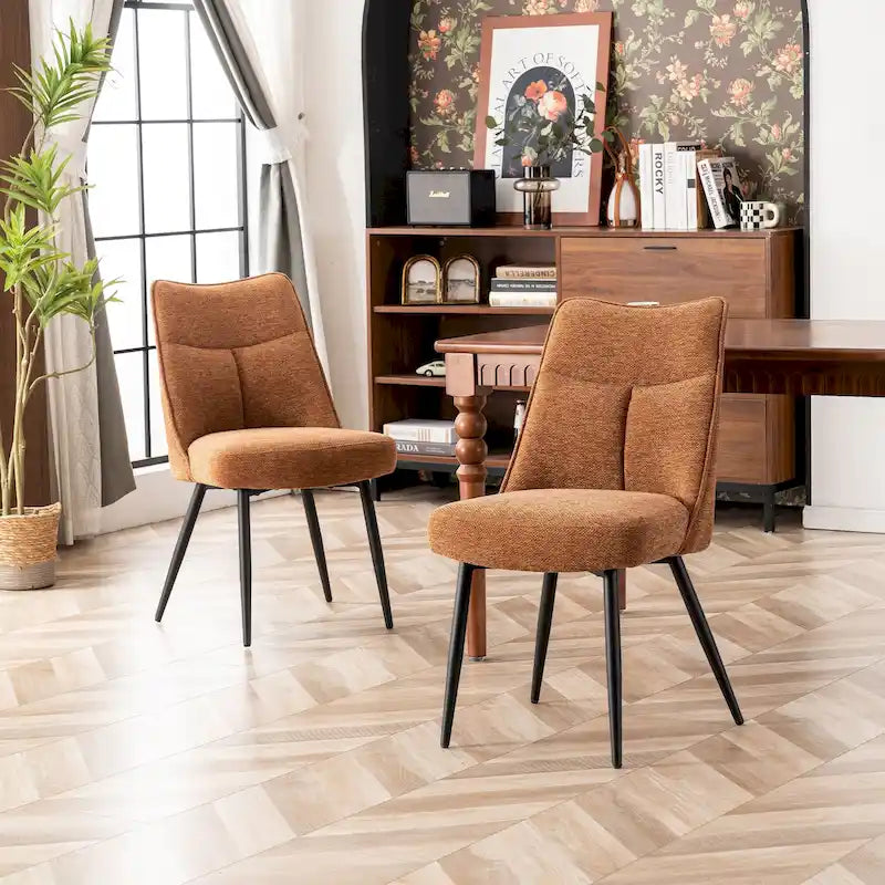 Sedia da pranzo moderna imbottita in tessuto con gambe in metallo e schienale medio, set di 2, multicolore