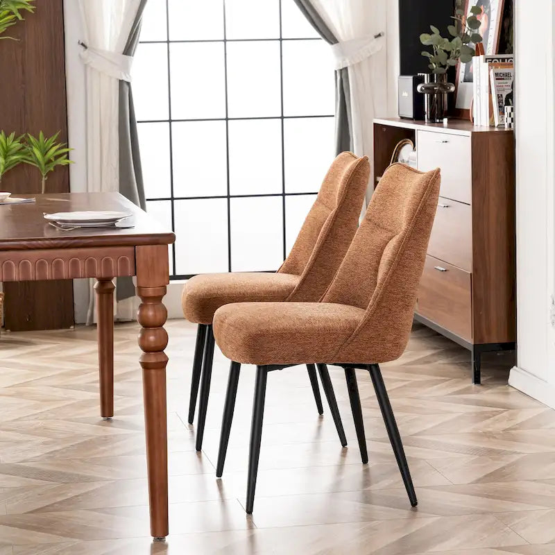Sedia da pranzo moderna imbottita in tessuto con gambe in metallo e schienale medio, set di 2, multicolore