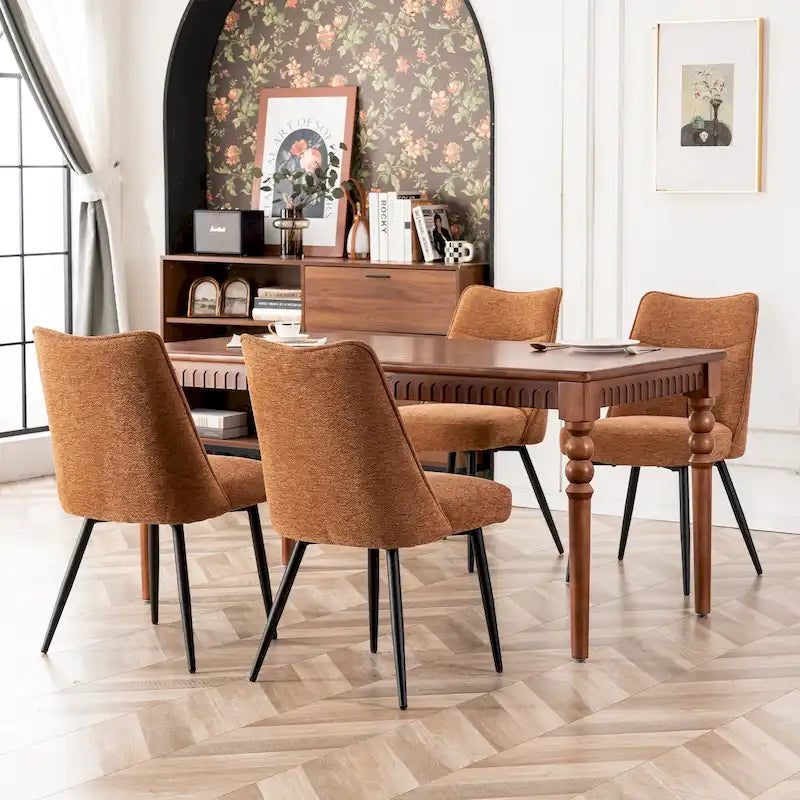 Sedia da pranzo moderna imbottita in tessuto con gambe in metallo e schienale medio, set di 2, multicolore