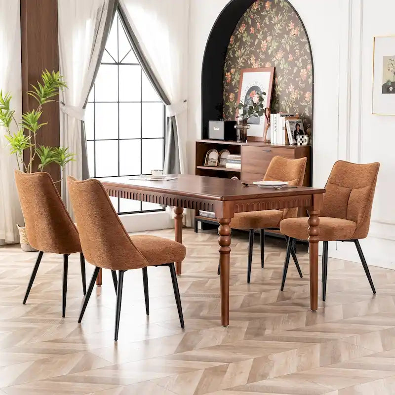 Sedia da pranzo moderna imbottita in tessuto con gambe in metallo e schienale medio, set di 2, multicolore