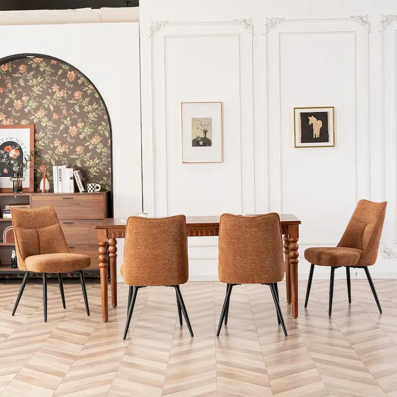 Sedia da pranzo moderna imbottita in tessuto con gambe in metallo e schienale medio, set di 2, multicolore