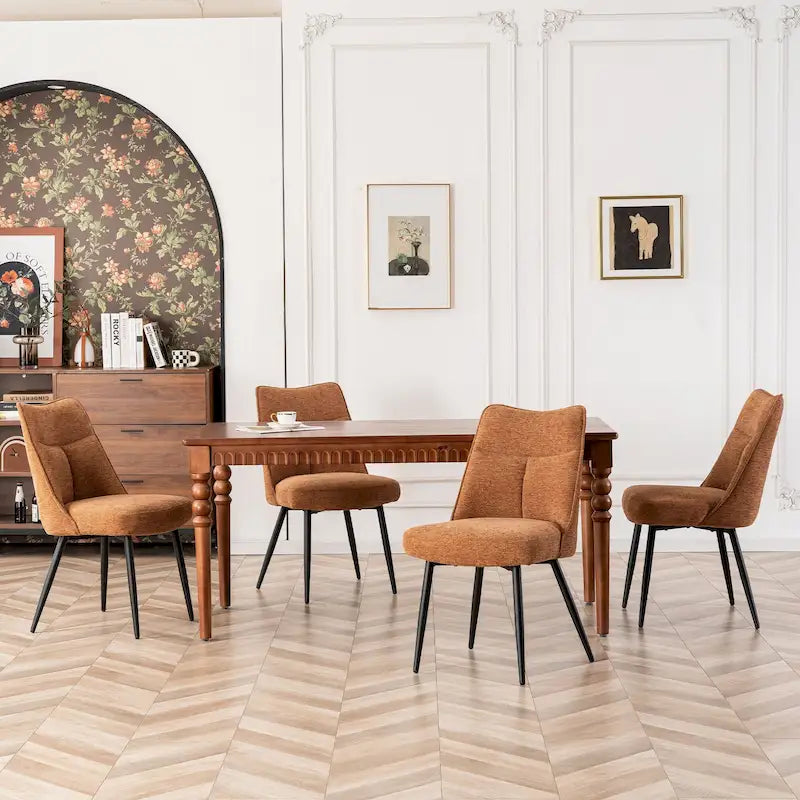 Sedia da pranzo moderna imbottita in tessuto con gambe in metallo e schienale medio, set di 2, multicolore