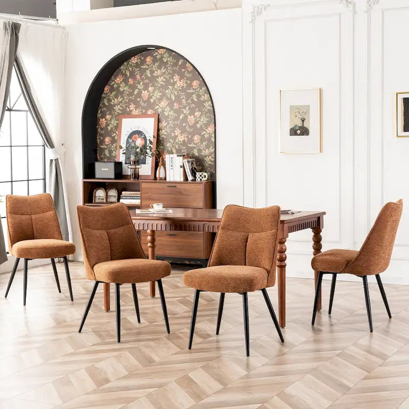 Sedia da pranzo moderna imbottita in tessuto con gambe in metallo e schienale medio, set di 2, multicolore