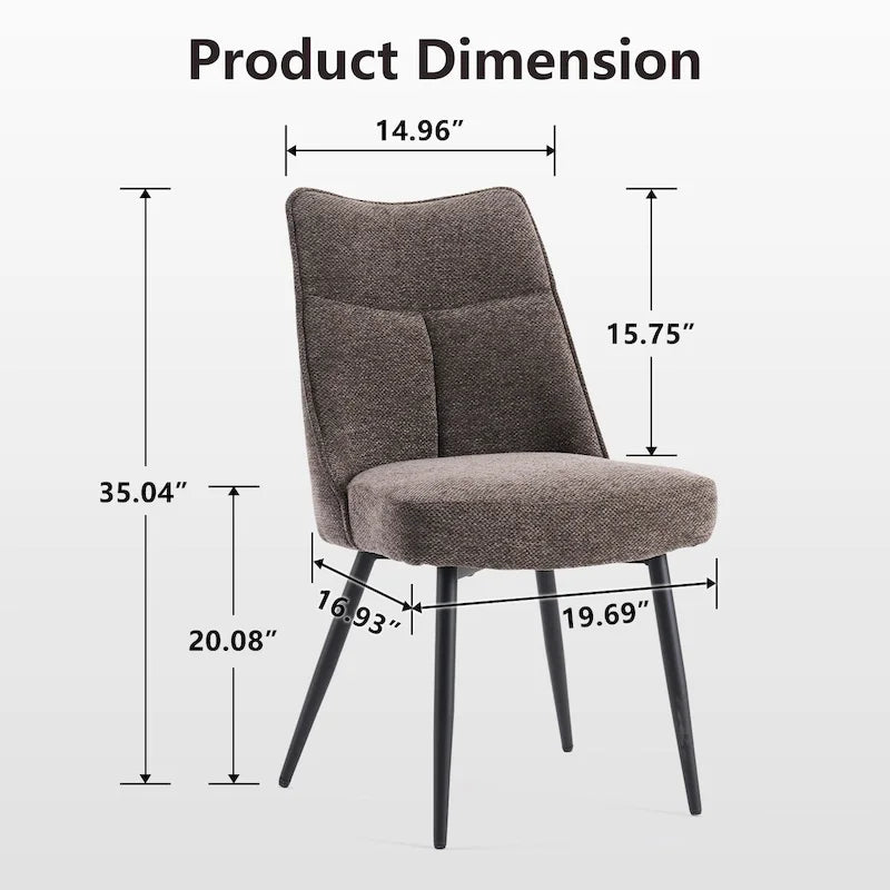 Sedia da pranzo moderna imbottita in tessuto con gambe in metallo e schienale medio, set di 2, multicolore