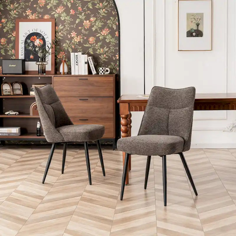Sedia da pranzo moderna imbottita in tessuto con gambe in metallo e schienale medio, set di 2, multicolore