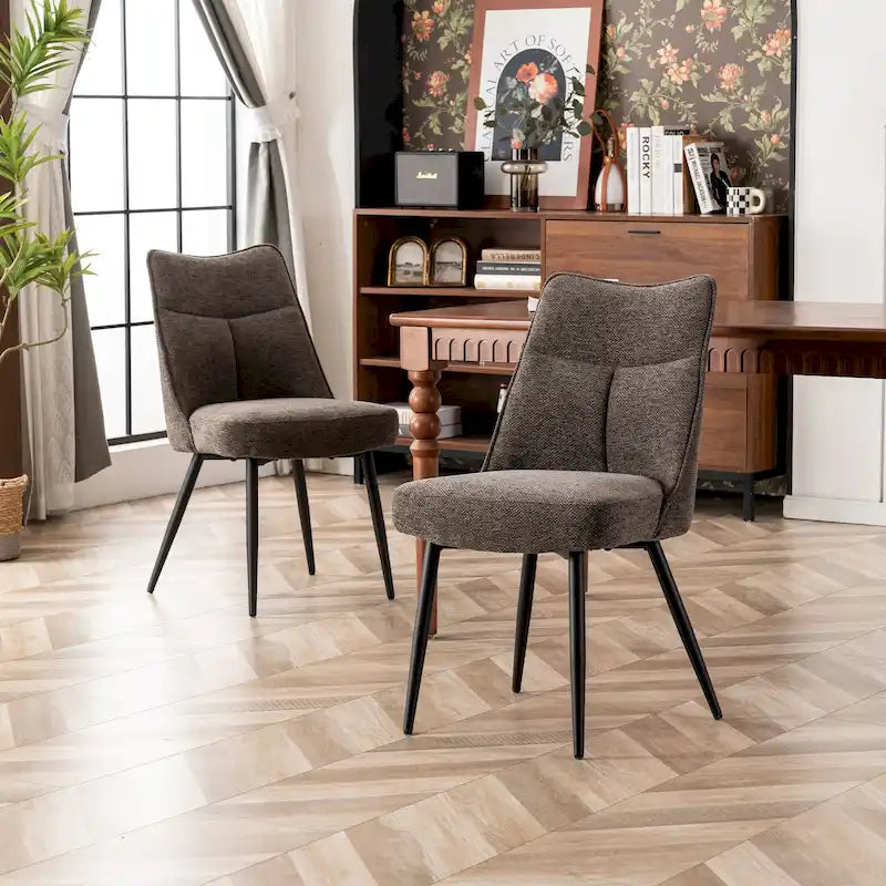 Sedia da pranzo moderna imbottita in tessuto con gambe in metallo e schienale medio, set di 2, multicolore