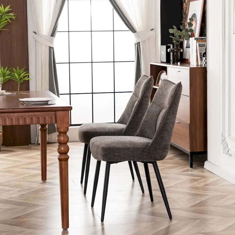 Sedia da pranzo moderna imbottita in tessuto con gambe in metallo e schienale medio, set di 2, multicolore