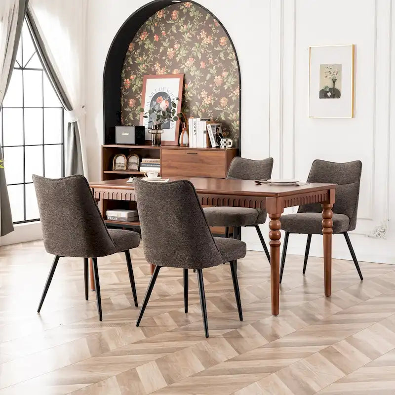 Sedia da pranzo moderna imbottita in tessuto con gambe in metallo e schienale medio, set di 2, multicolore