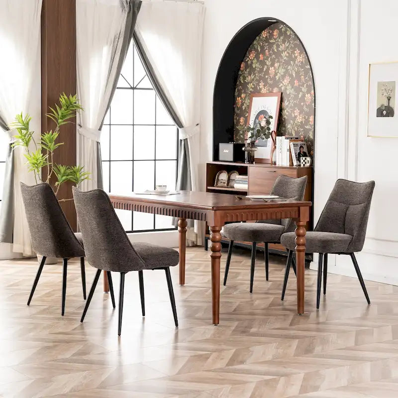 Sedia da pranzo moderna imbottita in tessuto con gambe in metallo e schienale medio, set di 2, multicolore