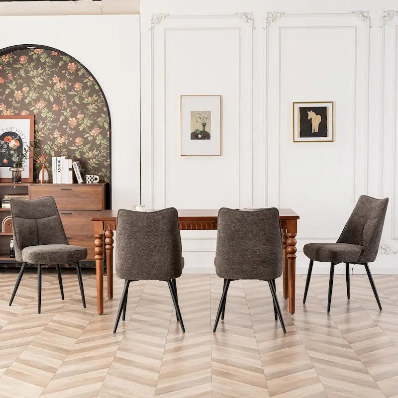 Sedia da pranzo moderna imbottita in tessuto con gambe in metallo e schienale medio, set di 2, multicolore