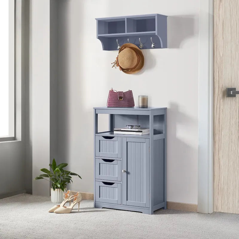 Freestanding Floor Cabinet with Drawers, Open Shelf and Storage Door, Multi-Color