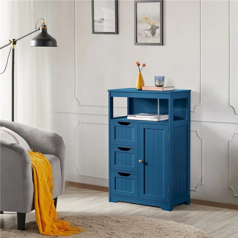 Freestanding Floor Cabinet with Drawers, Open Shelf and Storage Door, Multi-Color