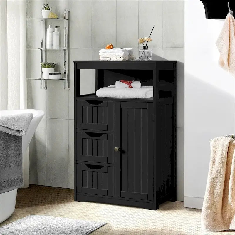 Freestanding Floor Cabinet with Drawers, Open Shelf and Storage Door, Multi-Color