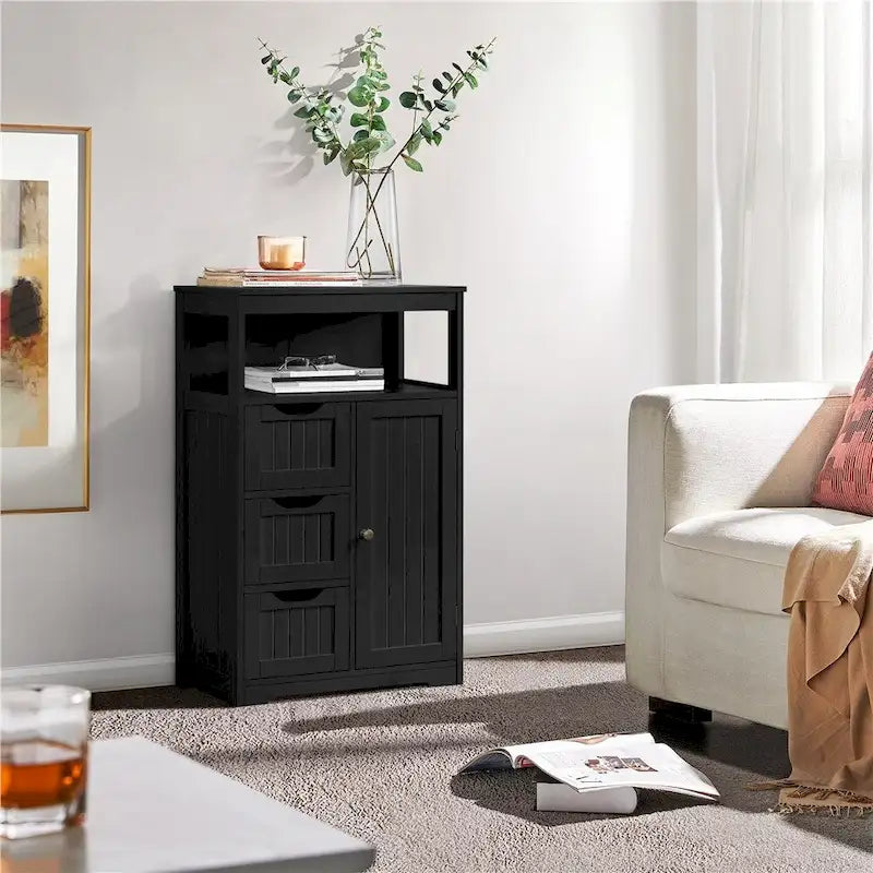 Freestanding Floor Cabinet with Drawers, Open Shelf and Storage Door, Multi-Color