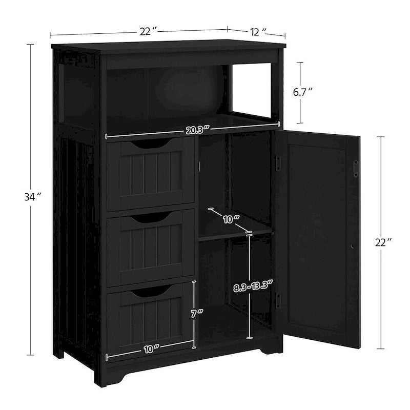 Freestanding Floor Cabinet with Drawers, Open Shelf and Storage Door, Multi-Color