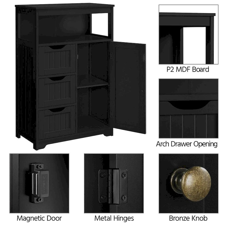 Freestanding Floor Cabinet with Drawers, Open Shelf and Storage Door, Multi-Color