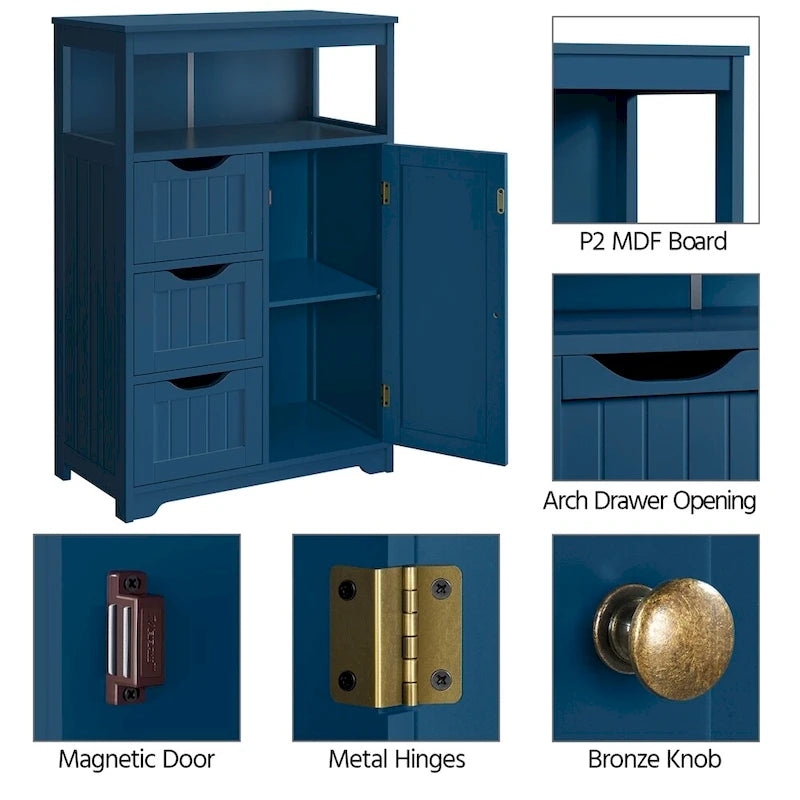 Freestanding Floor Cabinet with Drawers, Open Shelf and Storage Door, Multi-Color
