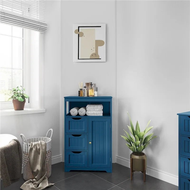 Freestanding Floor Cabinet with Drawers, Open Shelf and Storage Door, Multi-Color